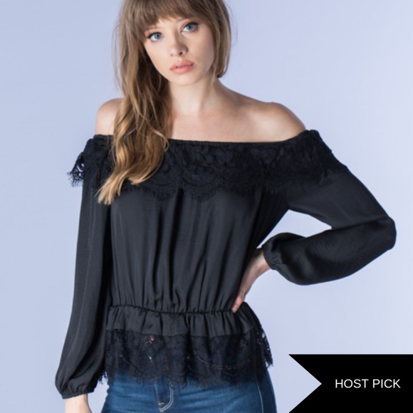 Black Lace Hem Blouse/Top - Picture 2 of 3
